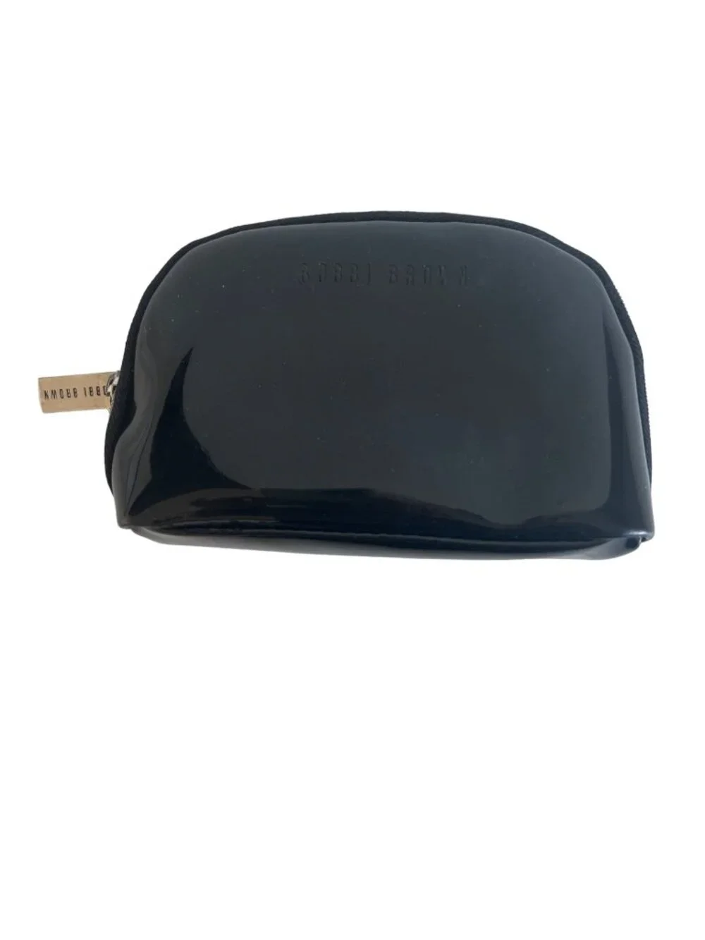 Bobbi Brown Mini Black Patent Makeup Bag Zip Closure Compact & Stylish